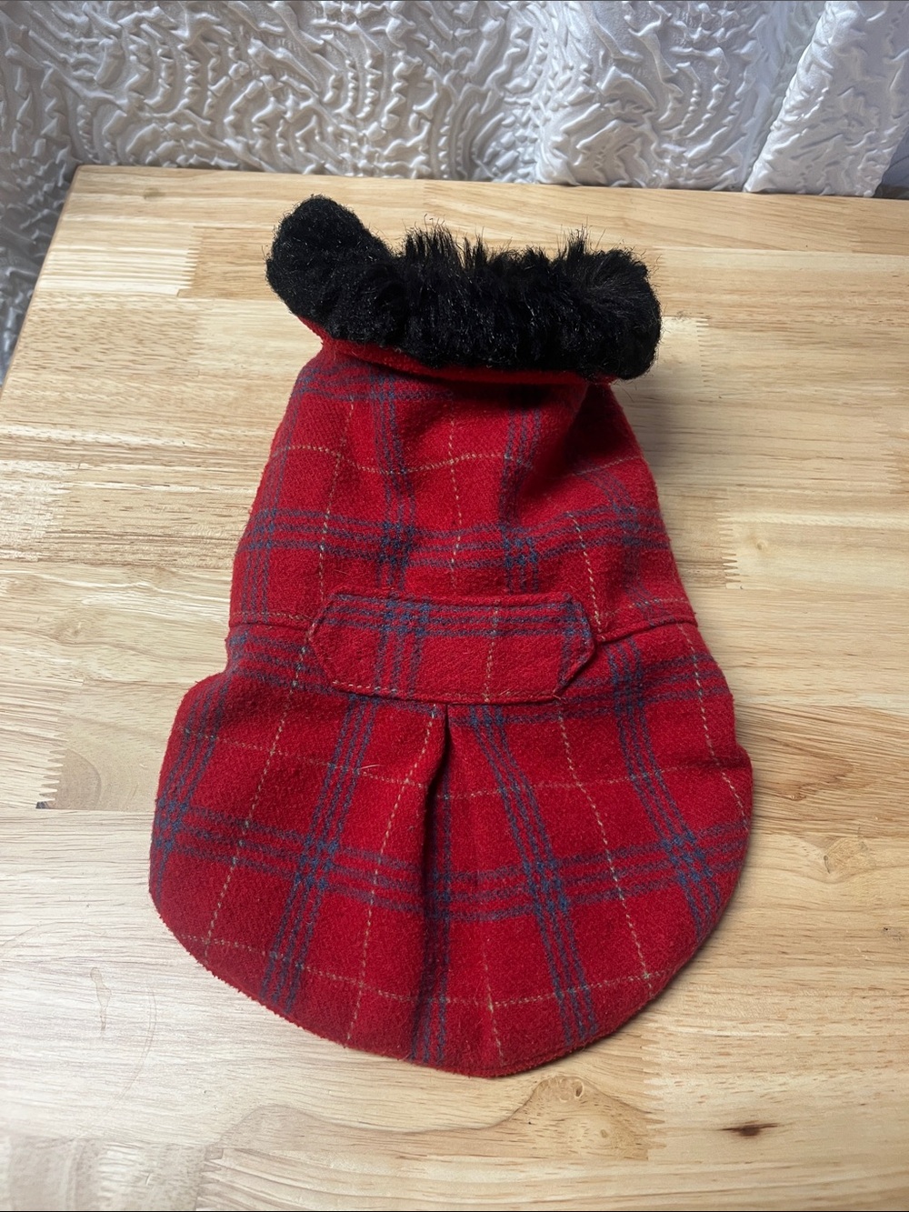 Red Plaid Dog Coat with Faux Fur Collar